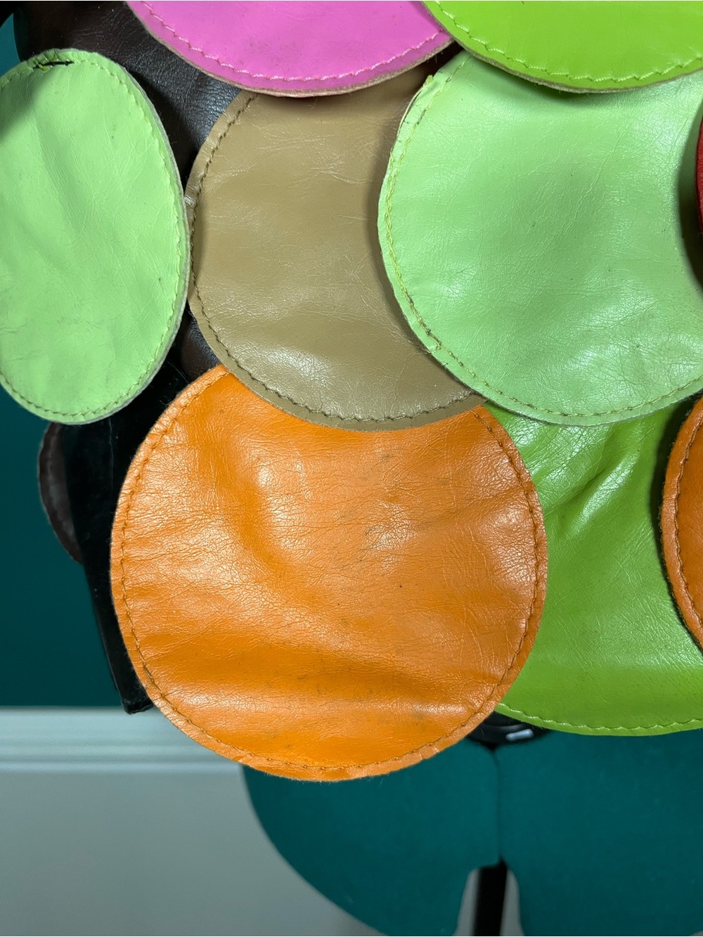 Multicolor Circle Patch Leather Shoulder Bag Y2K - Picture 5 of 9